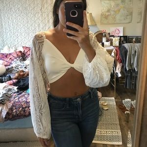 SHEIN White Lacey Long Sleeve Crop Top